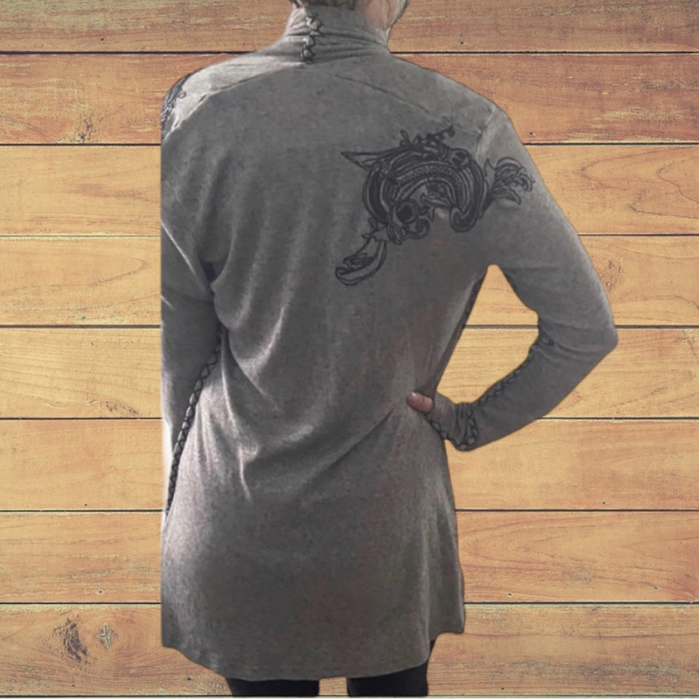 Unique Windsor Gray & Black Stitched Cardigan Size Medium - Picture 6 of 11